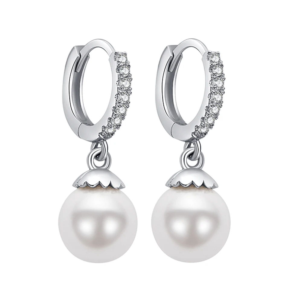 

ZEMIOR Sterling Silver 925 Earring For Women Prefect Imitation Pearl Round Shining CZ Stud Earring Elegant Wedding Jewelry