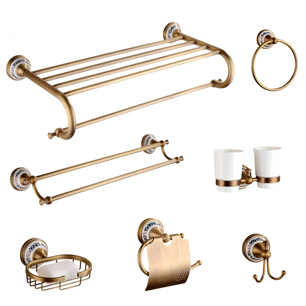 

Antique Bronze Bathroom Accessories Sets Towel Shelf Towel Holder Toilet Paper Holder Rove Hook Ceramic Bathroom Products EL3100
