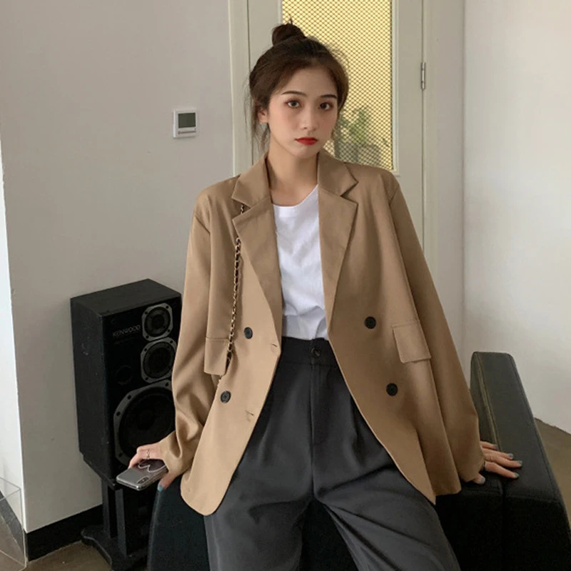 

New Women 2021Autumn Blazer Jacket Fashion Basic Button Lady Elegant Black Casual Blazers