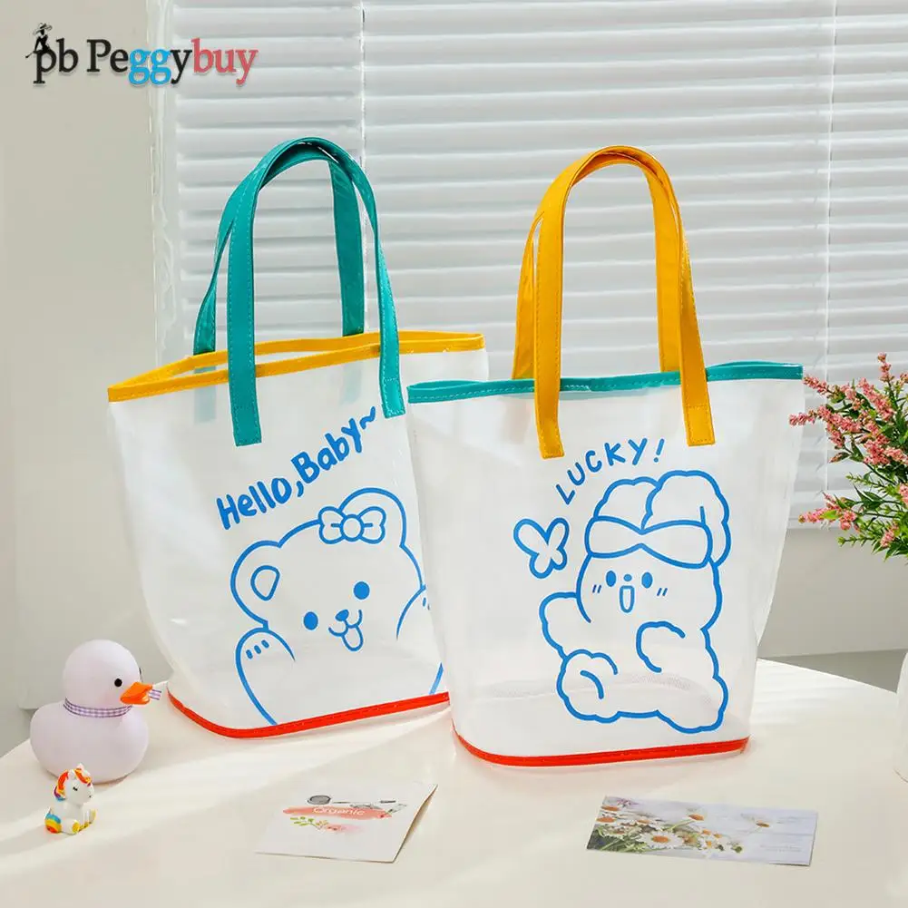 

Summer Women Transparent Bucket Beach Bags Lovely Cartoon Printing Large Shopping Handbags PVC Jelly Tote Bags