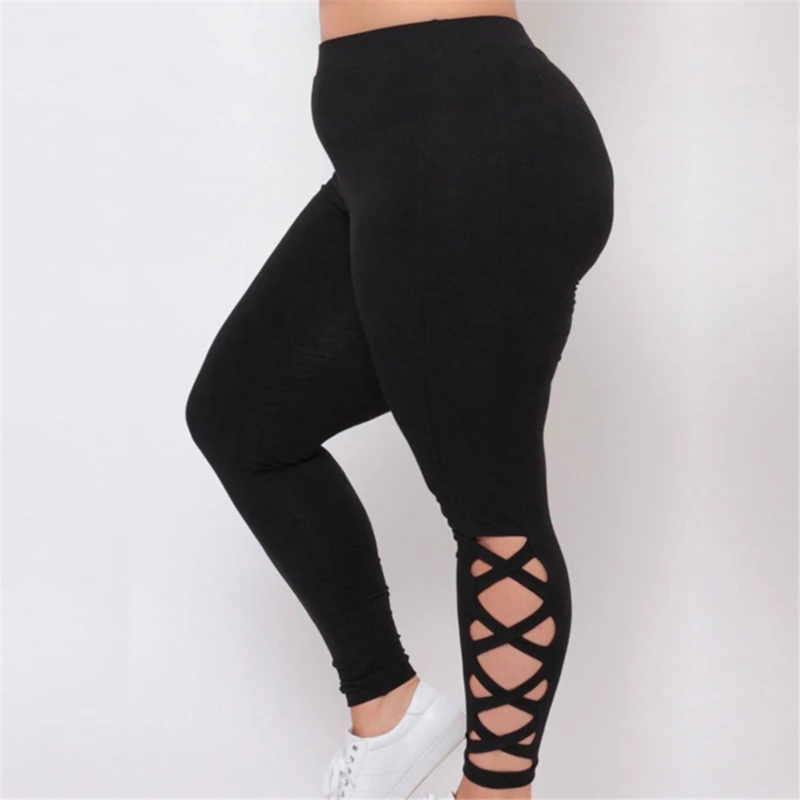 

New Women Plus Size L XL 2X 3X Black Criss-Cross Soft Comfort Skinny Leggings Pants Stylish Womens Elastic Pants Leggings