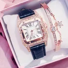 Женские модные ботинки, полусапожки, ботильоны с квадратным бриллиантовый браслет часы комплект Женская кожаная обувь кварцевые наручные часы женские часы Zegarek Damski