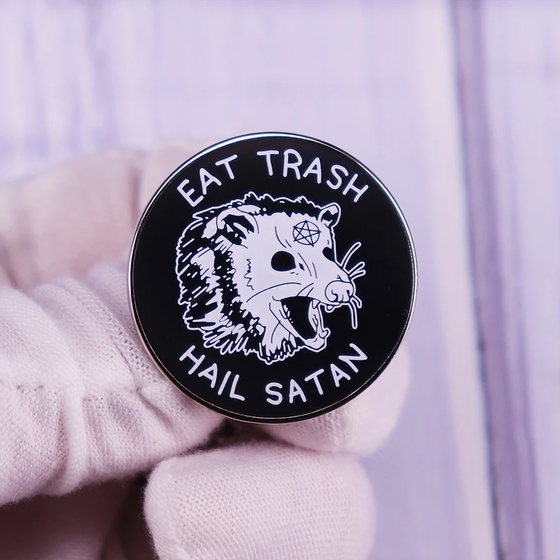 

Eat Trash Hail Satan Occult Possum Enamel Lapel Pin