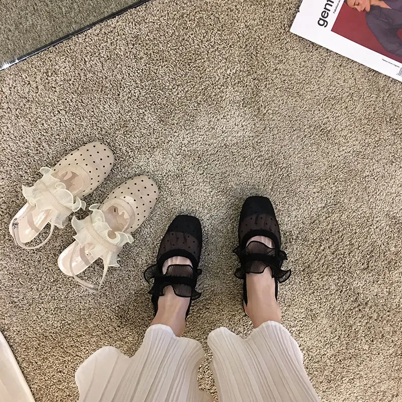 

Сандалии 2020 nian новая весенняя дикая Корейская версия сказочной сетки с квадратными фигурами Туфли Мэри Джейн на плоской подошве