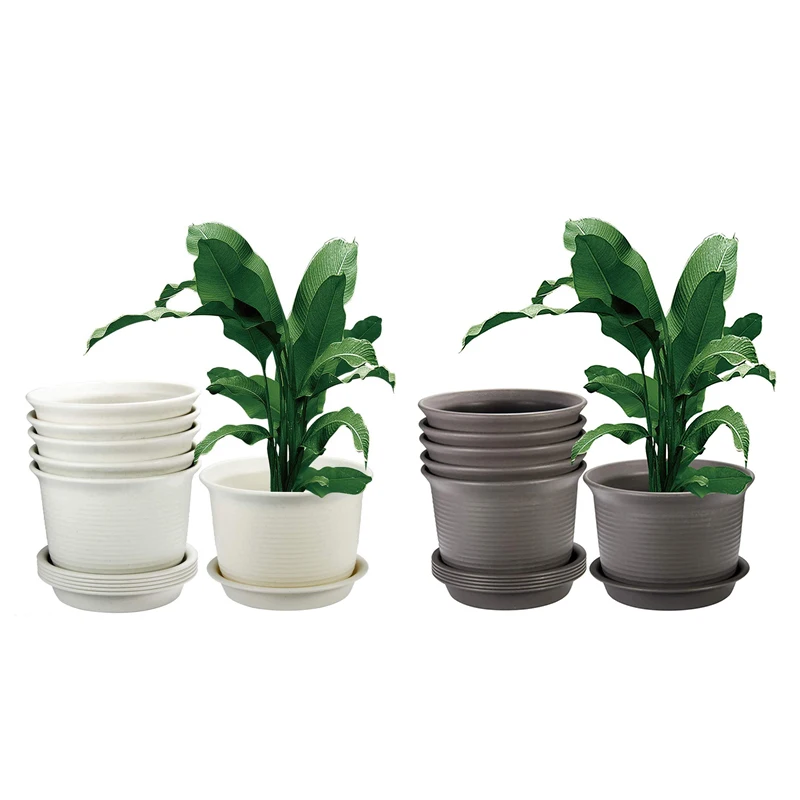 

Flower Pots Outdoor 8.6 Inch Plastic Pots for Plants Flower Planters with Drainage Hole and Tray Pack of 6