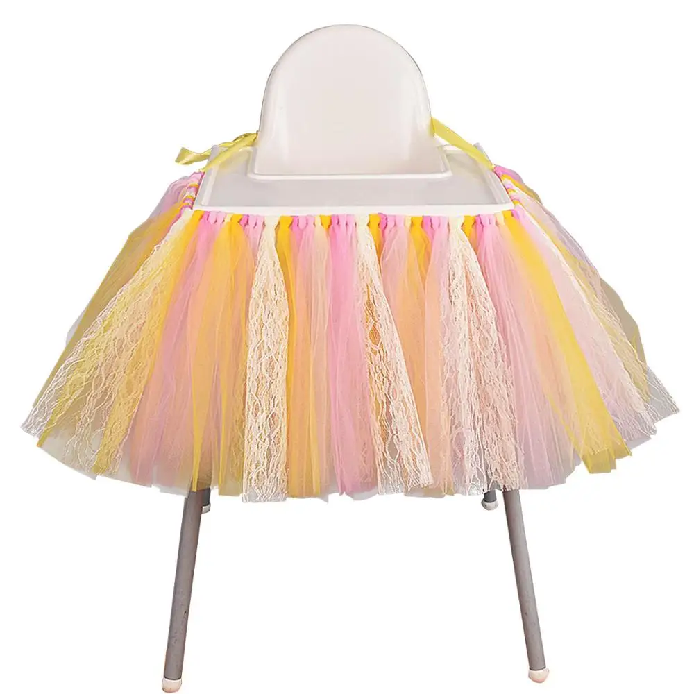 Желтый розовый кружевной Детский стульчик юбка пачка для маленьких девочек День