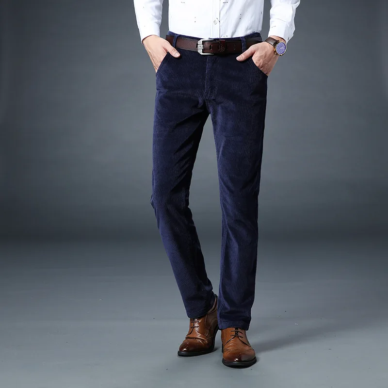 

2021 Autumn Winter Jeans Men Casual Business Style Classical Long Pants Hombre Corduroy Warm Trousers Slim Fit Thick Pantalon