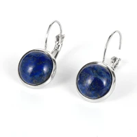 women natural gem stone french earring hook 12mm charm lapis lazuli crystal earring stud 2020 fashion jewelry earrings