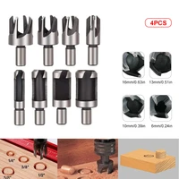 4pcs drill bit carbon steel woodworking round shank drill bit set wood work carpenter wood plug hole cutter drill 6mm 16mm