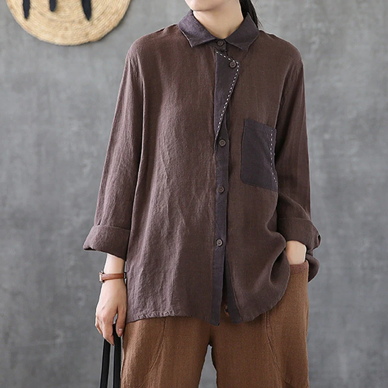 

Masss Wasss Spring 2021 Fashion New Style Womens Linen Casual Shirts Ladies Patchwork Loose Blouses Female Vintage Tops Big Size