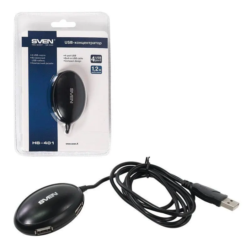 Хаб SVEN HB-401 USB 2.0 4 порта кабель 1 2 м черный SV-012830 | Электроника