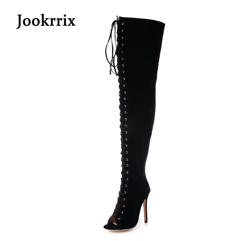Женские сандалии гладиаторы Jookrrix черные выше колена с открытым носком и