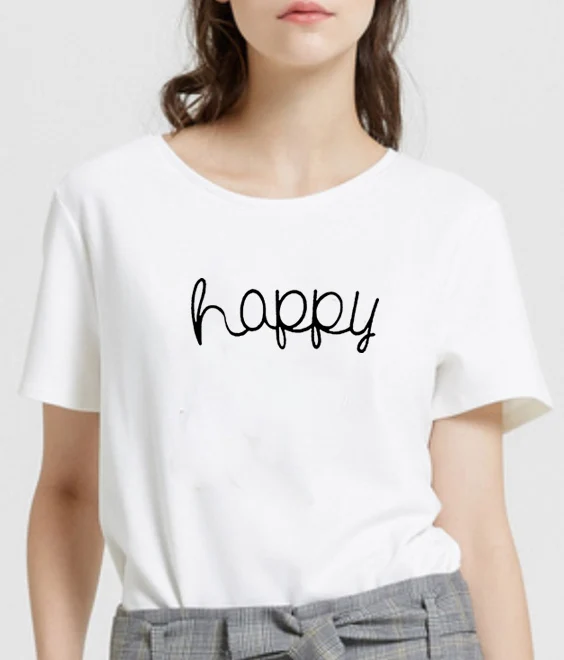 Женская футболка с круглым вырезом HAPPY летняя хлопковая коротким рукавом