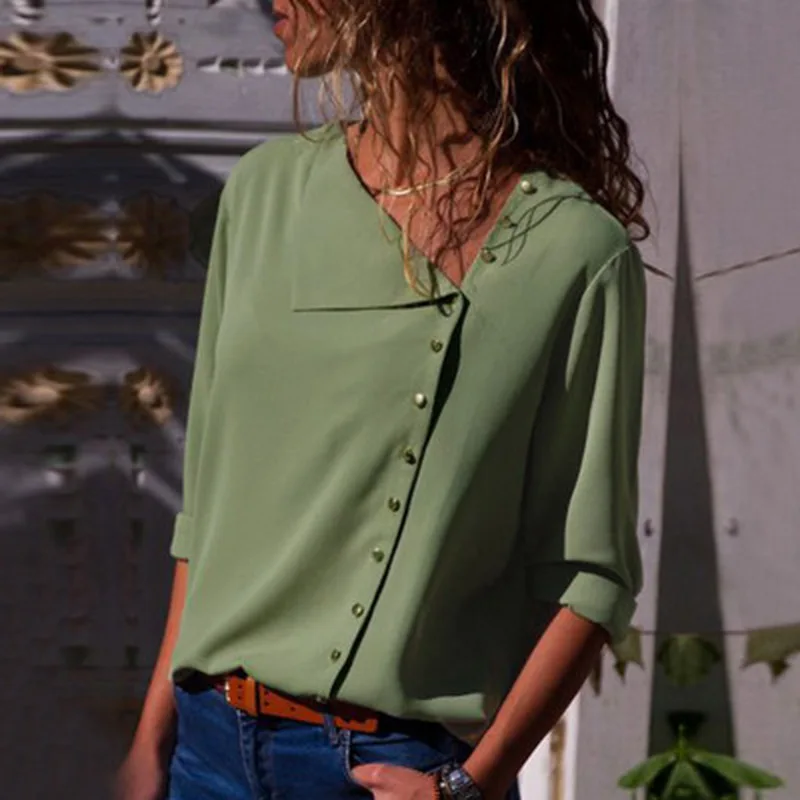 

ï¼ï¼ï¼2020 Spring and Autumn Women's Solid Color Fashion Lapel Button Loose Chiffon cardigan Shirt