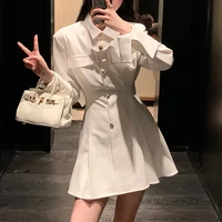 korean fashion chic white shirt dress women elegant vintage folds button design y2k dress casual sexy mini evening party dress