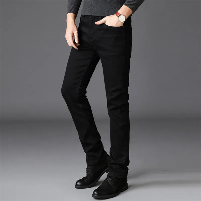 New Men Jeans Black Denim Trousers Men Clothes Elasticity Skinny Business Casual Slim Mens Jean Pants Solid Full Length Trousers