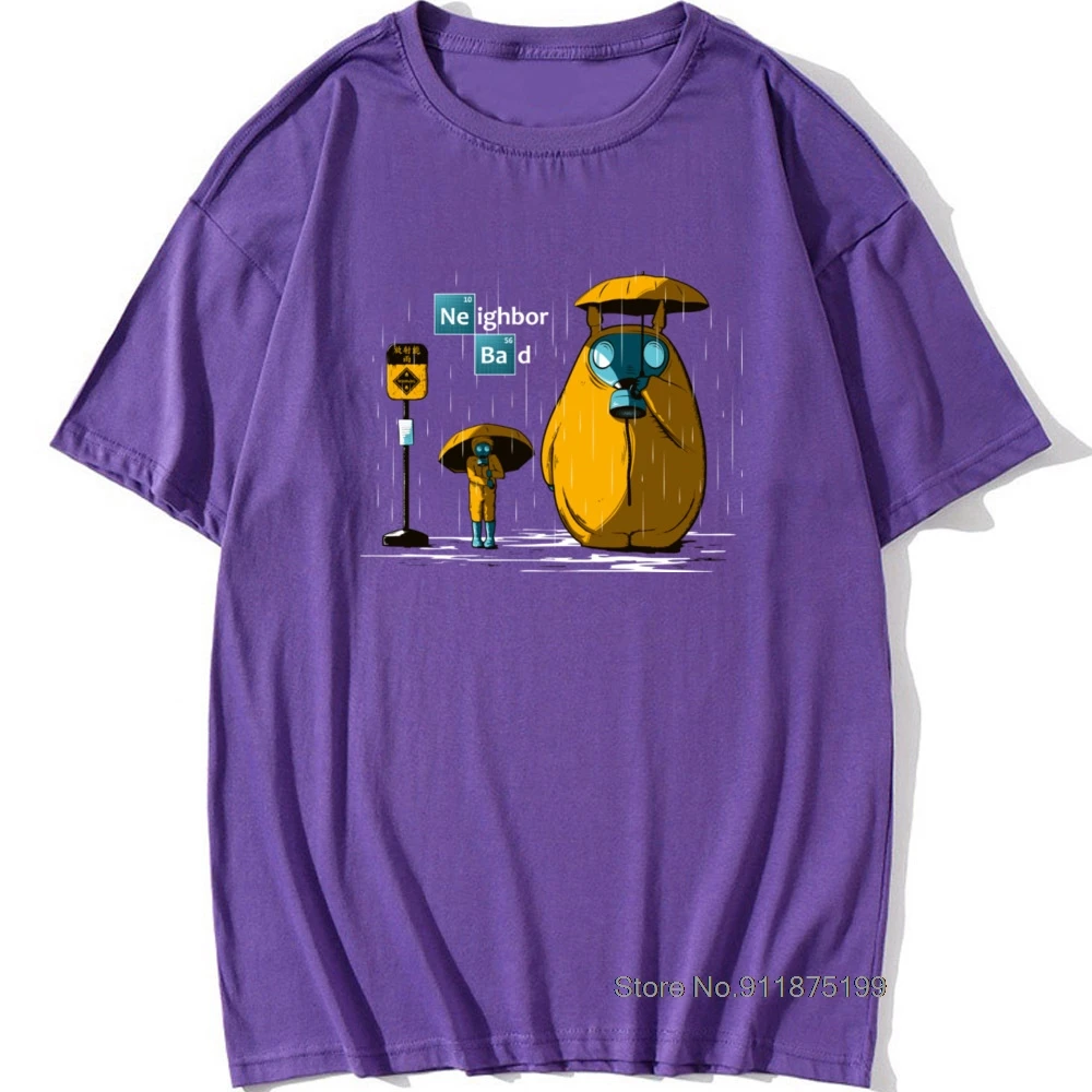 Japan Anime T-shirt Men Breaking Neighbor Funny Tees Mens Cotton T Shirts Breaking Bad Tops Neighbor Totoro Tshirt Raining Day