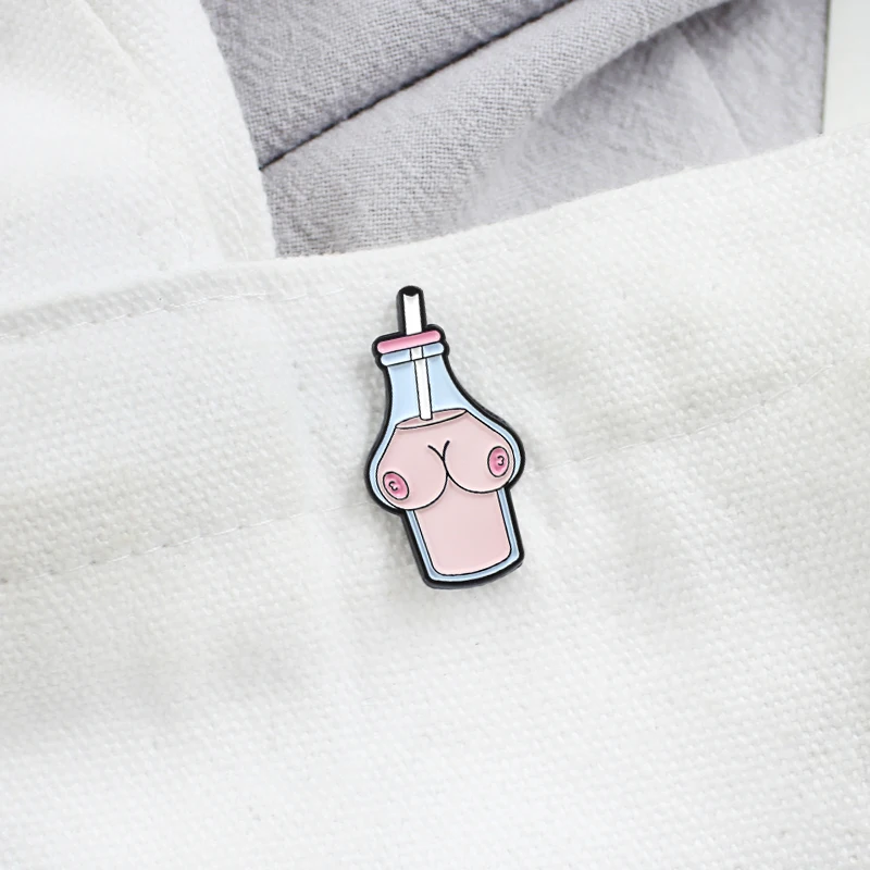 Женского тела Творческий брошь молоко в бутылке напитков моделирование значок