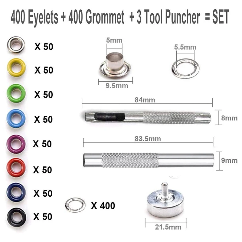 400 комплектов разных цветов Комплект прокладок Металлические Люверсы с 3 шт.