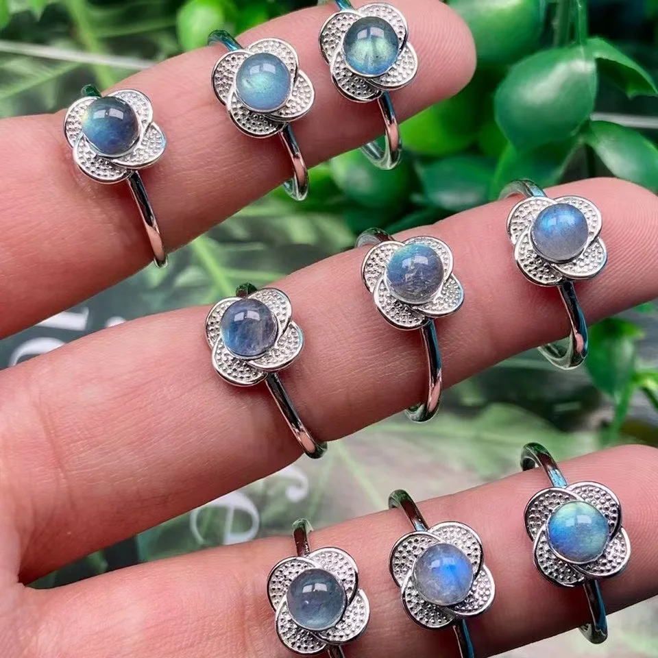 

Fashion Silver Color Moonstone Rings for Women Elegant Charm Crystal Stone Adjustable Ring Engagement Wedding Jewelry Gifts