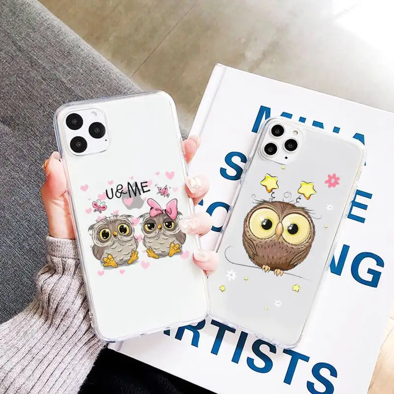 

Cute Owl Black Phone Case Transparent Clear for iPhone 11 12 mini pro XS MAX 7 8 6 6S Plus X 5S SE 2020 XR