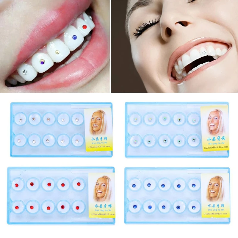 4Colors 10pcs Diamond Bur Dental Material Teeth Whitening Denture Studs Acrylic Teeth Crystal Ornament Oral Hygiene Tooth Decora