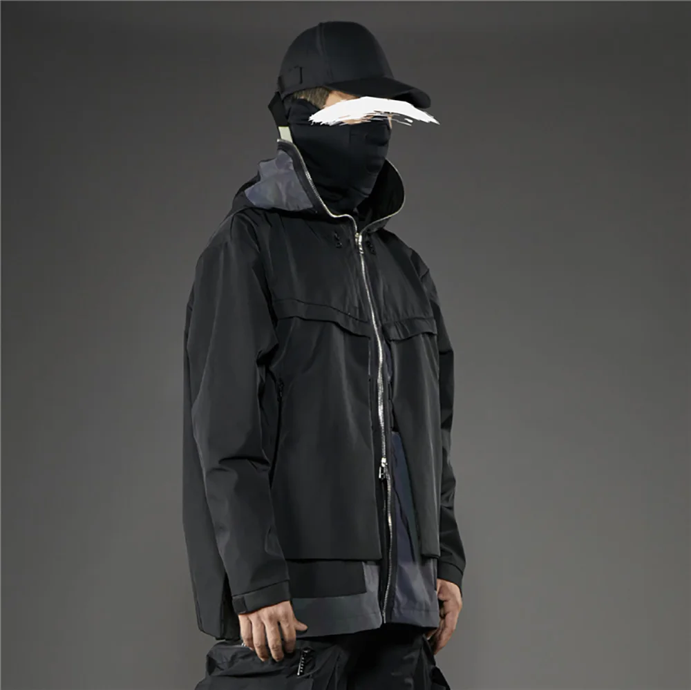 

Студенческая дорожка 2020AW PT-908 Techwear светоотражающее ветрозащитное пальто с капюшоном куртка средней длины в стиле хип-хоп в стиле панк