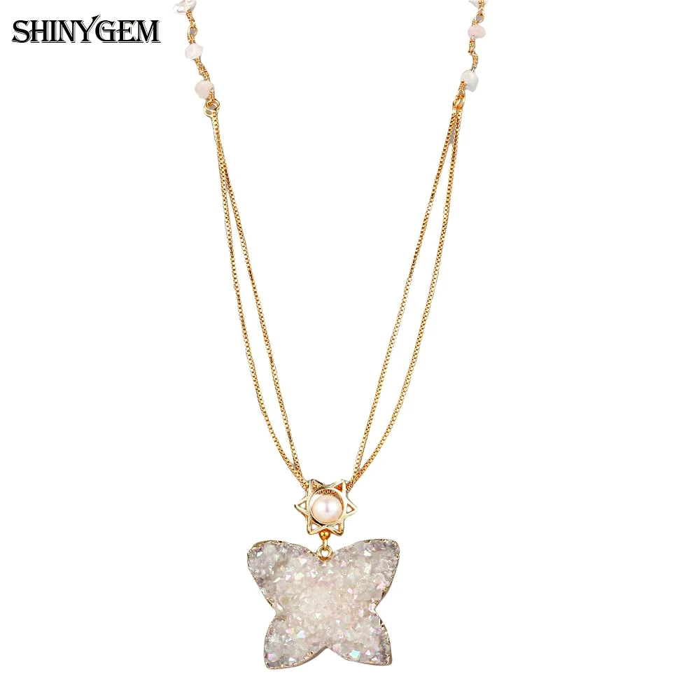 Ожерелья ShinyGem женские с натуральным белым опалом модные цепи драгоценным камнем