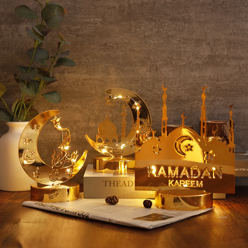ramadan lamp landle holder tray with lights eid mubarak muslim islam ramadan festival metal hollow lamp home decorations craft free global shipping