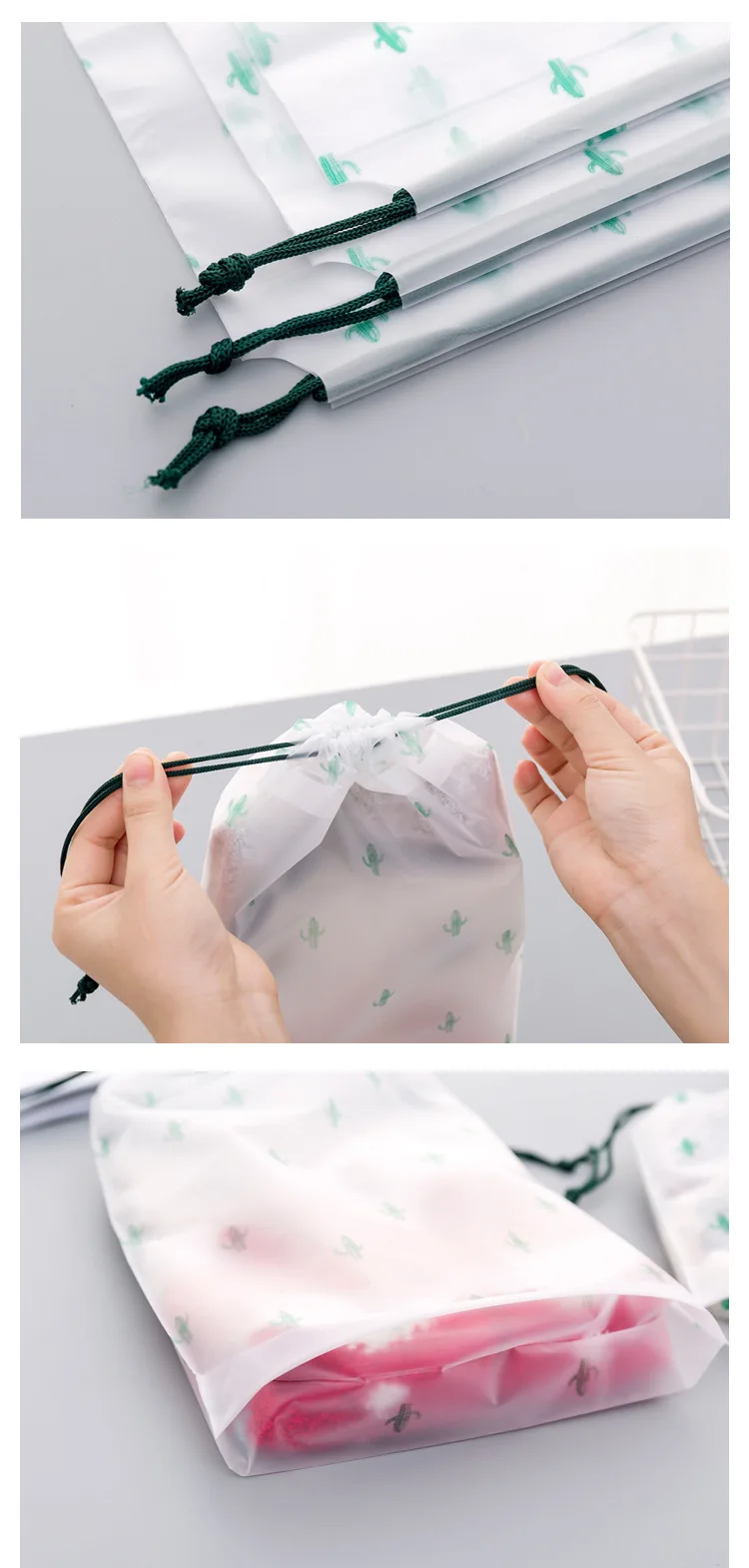 Кактус drawstring маленькая легкая сумка прозрачное матовое водонепроницаемое карманное дорожное платье Сумочка для хранения косметики сумка струнная сумка