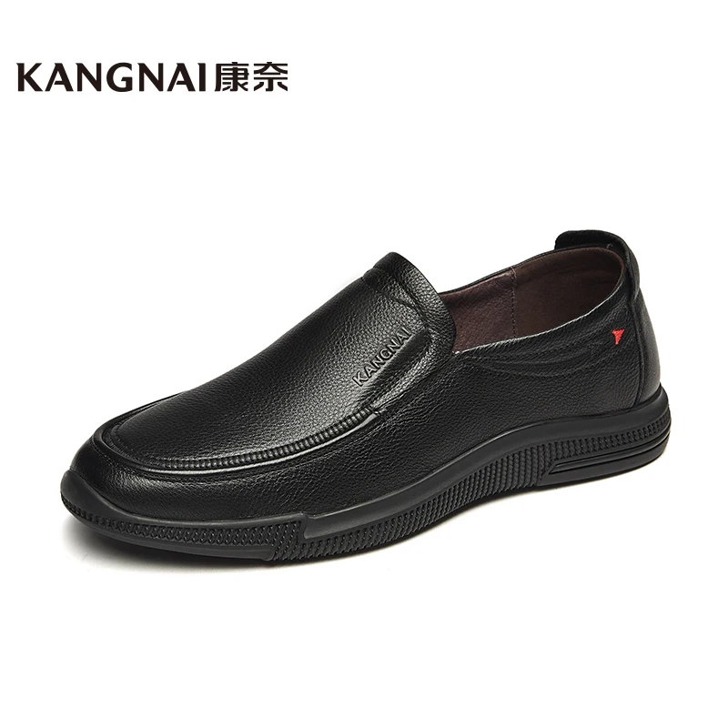 

KANGNAI Men Shoes Genuine Leather Black Anti-Slip Flats Classic Lightweight Business Casual Shoes Man