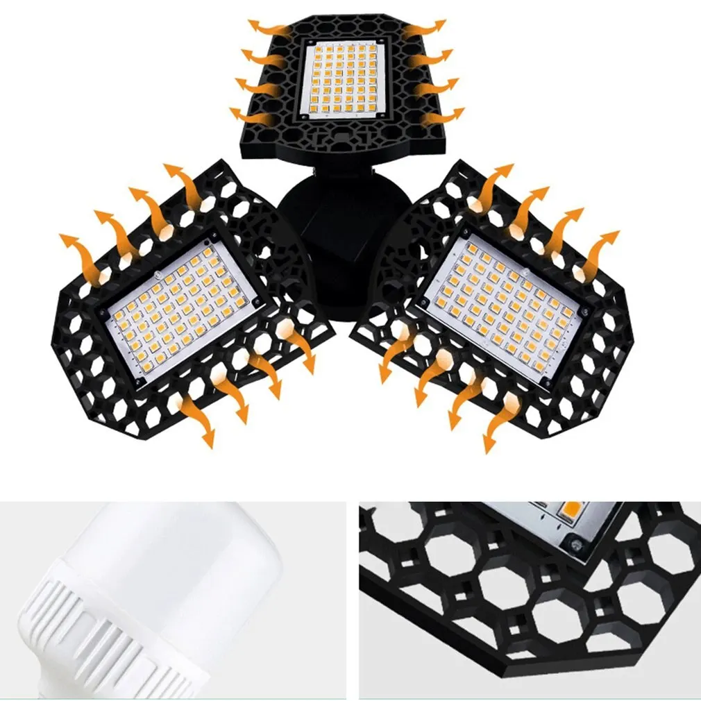 

LED Garage Light Warehouse Factory Folding Trefoil Lamp Adjustable Industrial Workshop Light 360 Degree Lighting Energy-saving