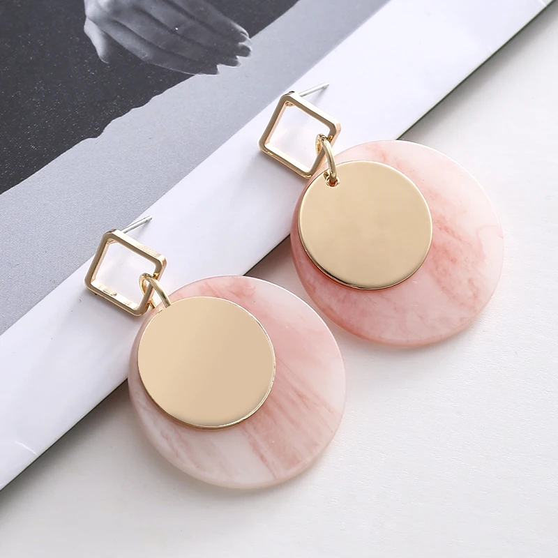 Корейские милые геометрические круглые Висячие серьги для женщин разноцветные