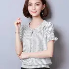 Женская шифоновая блуза в полоску, с коротким рукавом-фонариком