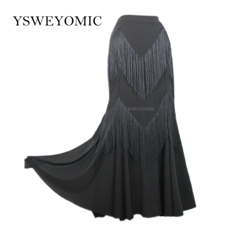 2020 New Flamenco Dance Costume Skirt Soft Ladies Ballroom dresses Black Tassels Long dance for Women M13 | Тематическая одежда и