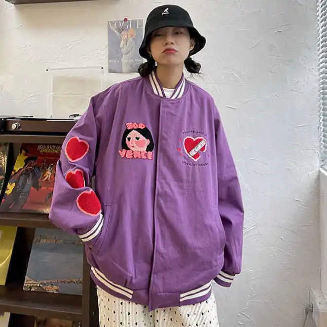 

2021 Coat for Women Spring Baseball Uniform Autumn Korean Harajuku Street Style Coat Loose Plus Size BF Stitching Jacket