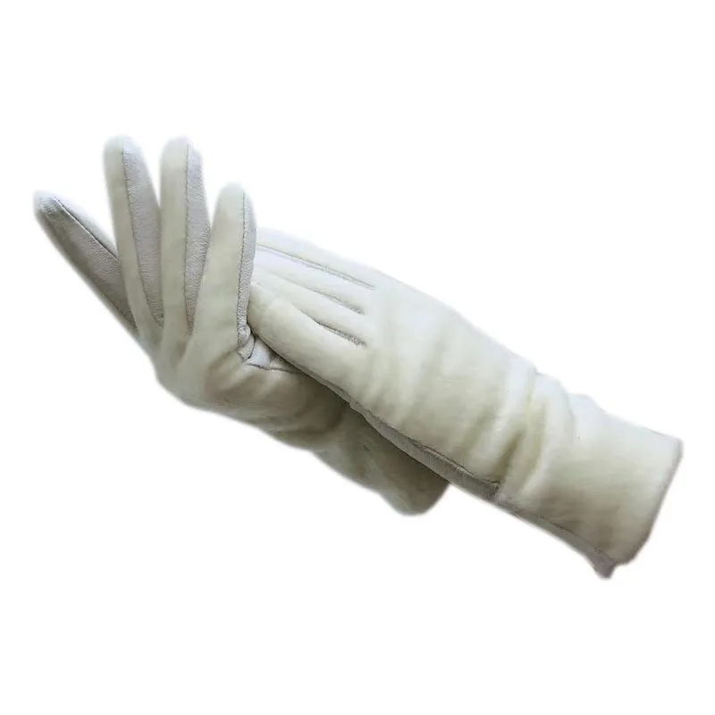 Gloves winter ladies wrist fashion sheepskin gloves white new warm women's leather AB version thick lining imitation sea lion ha