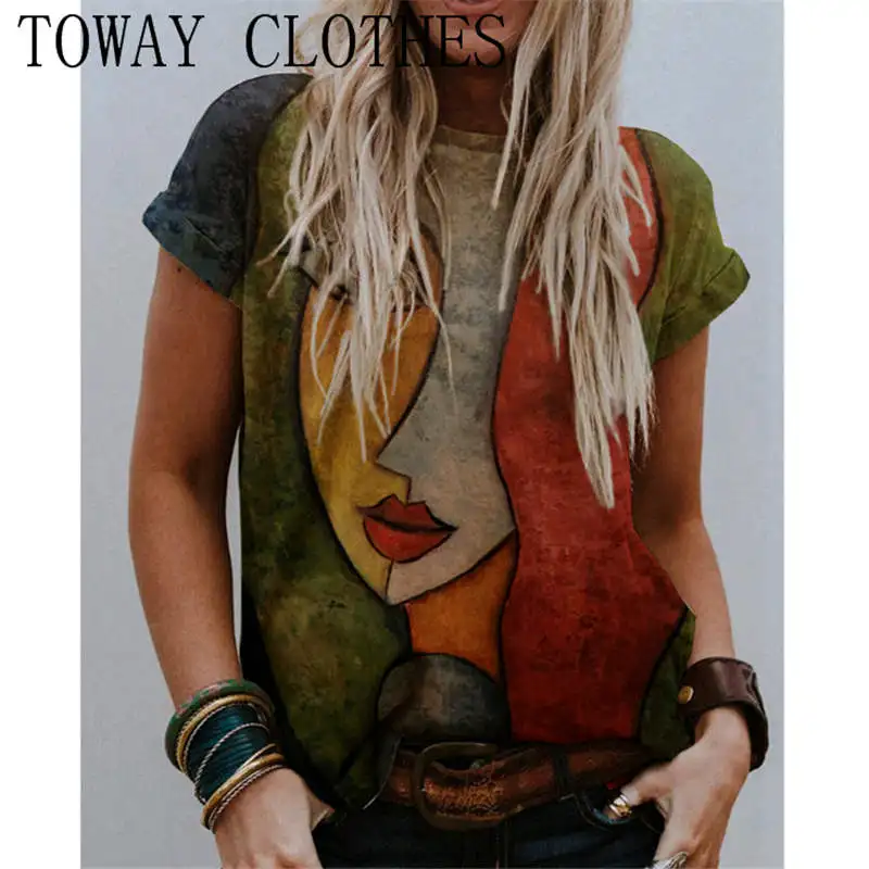 

Summer Women Abstract Figure Print Short Sleeve T-shirts