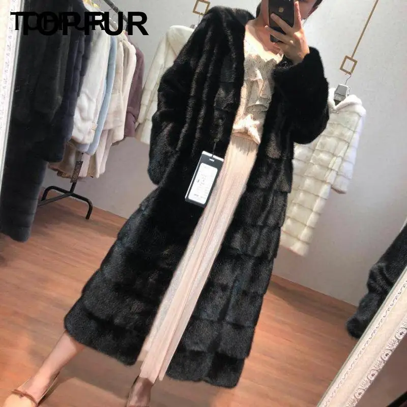 TOPFUR, новинка, модное зимнее женское длинное пальто, натуральный мех, пальто для женщин, белый натуральный мех норки, верхняя одежда и пальто, базовые куртки