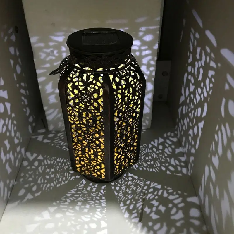 

Wrought Iron Solar Lanterns Portable Melon Pumpkin Shape Hollow Garden European Table Lamp