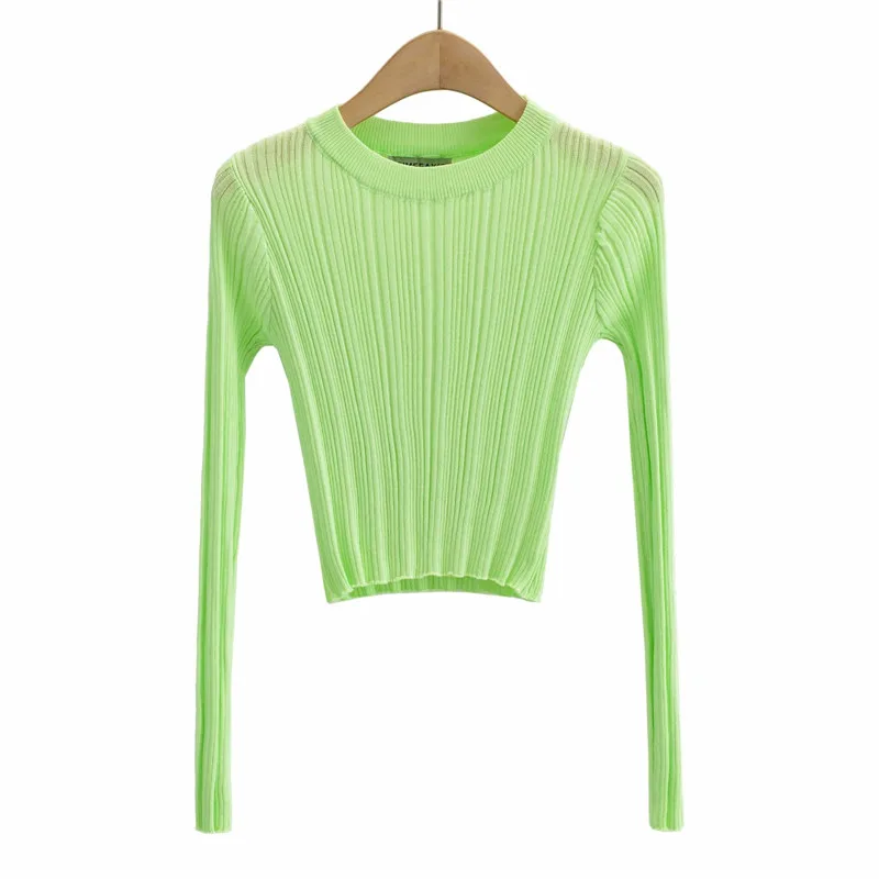 

Za 2021 Ribbed Cropped Knit Sweater Women Long Sleeve O Neck Slim Pullover Woman Fashion Knitted Tops Elegant Autumn Sweaters