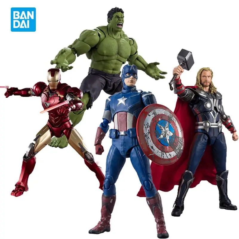 

Bandai SHF Marvel Avengers Figure Captain America Iron Man Mk6 Hulk Thor Battle Damage 16Cm Action Figure Model Kids Toys Gift