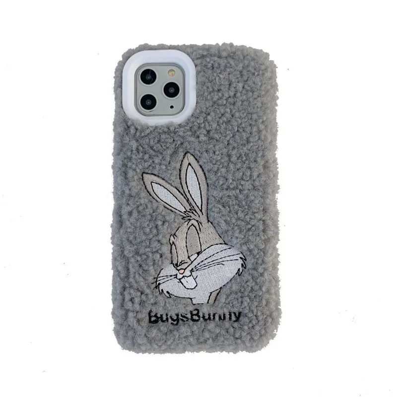 Роскошный Пушистый Плюшевый чехол для телефона Bugs bunny для iPhone 11 Pro Max XR XS Max 6 6S 7 8 Plus X милый мультяшный мягкий чехол-накладка