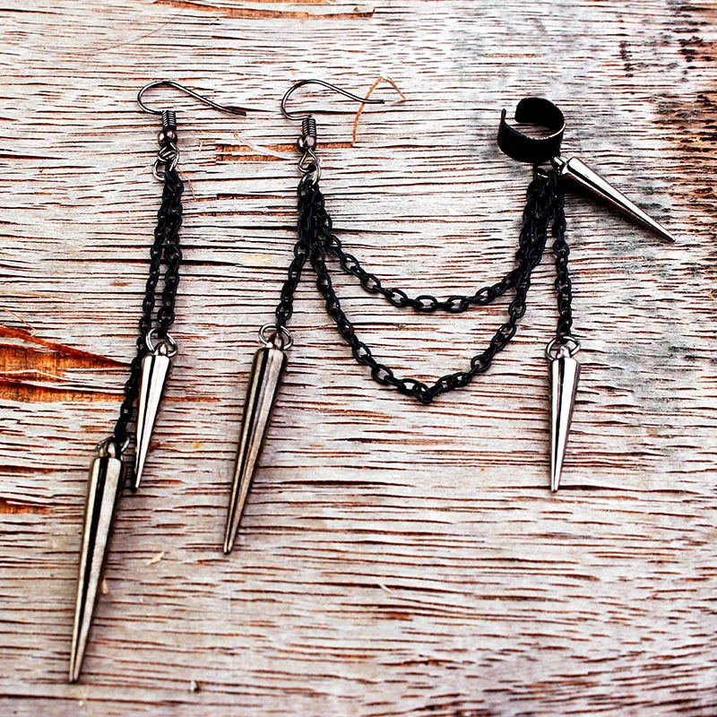 Женские и мужские длинные серьги цепочки панк сережки в стиле ретро серебристые