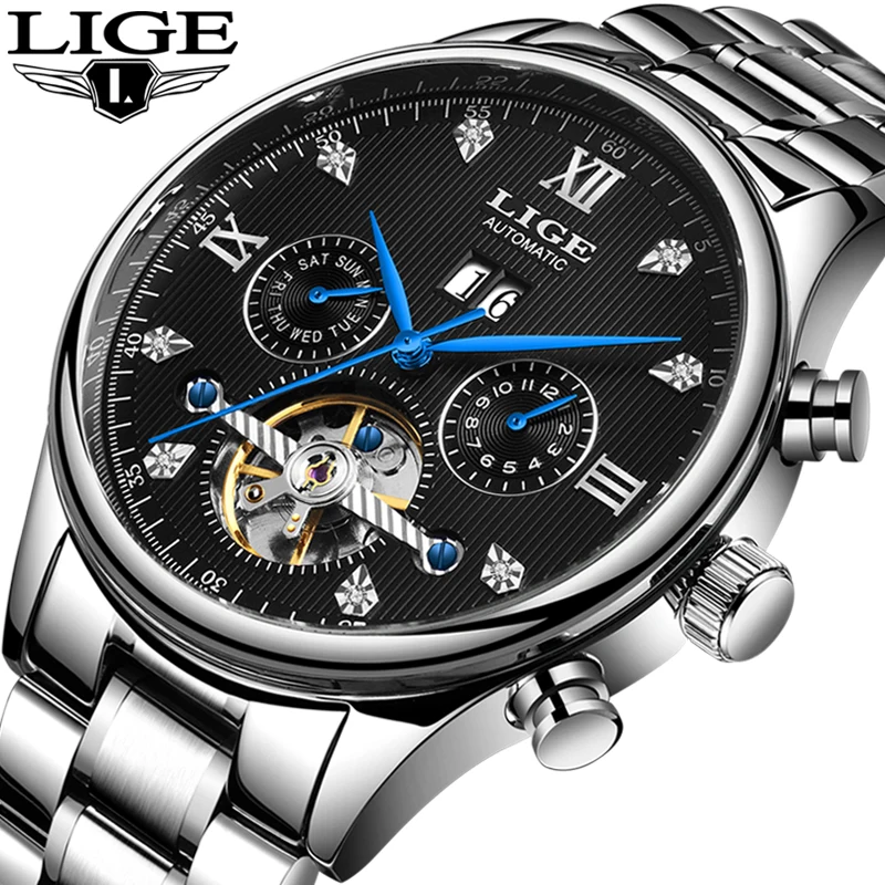 

LIGE New Men's Watches Top Brand Luxury Automatic Mechanical Luxury Tourbillon Watch For Men Sports Wristwatch Mens Reloj Hombre