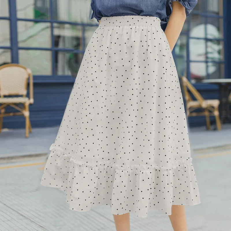 Симпатичная летняя юбка с эластичной талией в стиле ретро волнистой окантовкой