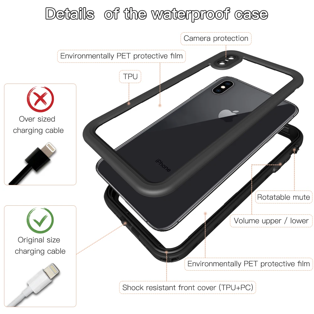 SHELLBOX Original Waterproof Case For iPhone X XR XS Max Luxury Transparent Shockproof Phone Cover |