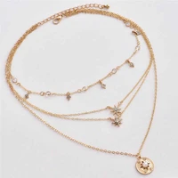 vintage multilayer crystal pendant necklace women gold color beads moon star horn crescent choker necklaces jewelry new