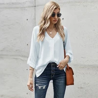 new solid color loose pullover shirt women european and american autumn new cropped sleeve tops