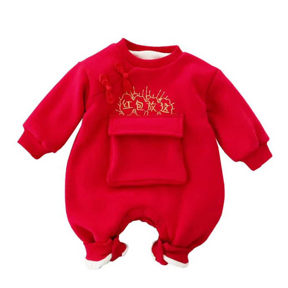 

Baby Rompers Winter Long Sleeve Plus Velvet Thicken Warm Newborn Onesies Red Color Chinese New Year Clothes For Baby Boy Girl